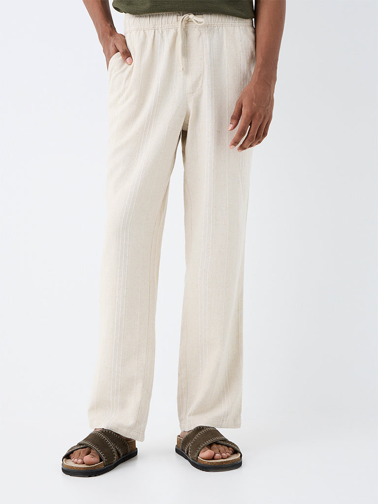 ETA Ivory Striped Relaxed-Fit Mid-Rise Cotton Chinos