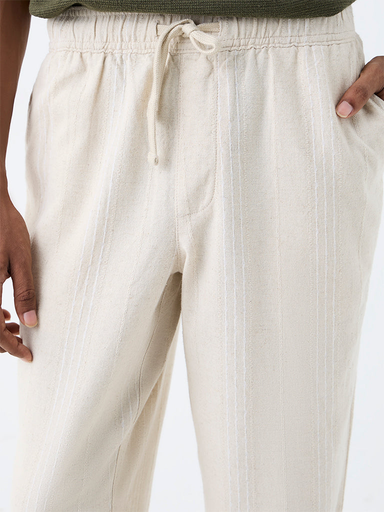 ETA Ivory Striped Relaxed-Fit Mid-Rise Cotton Chinos