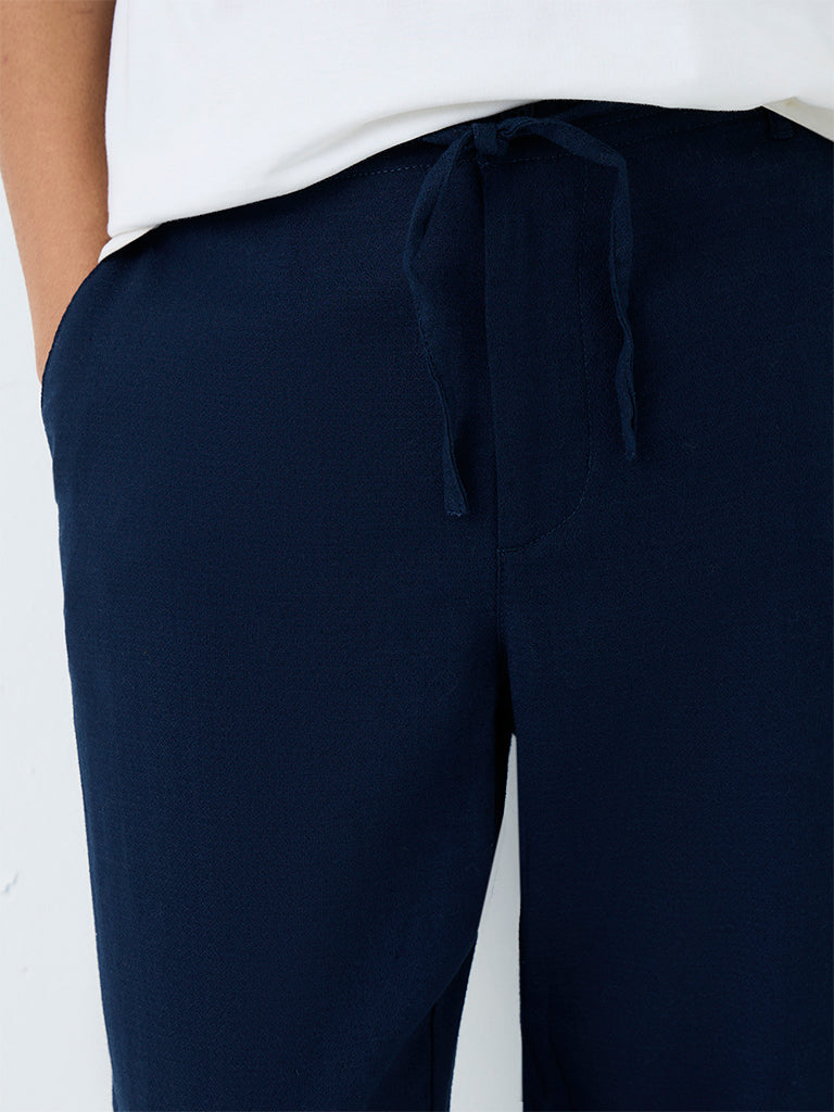 ETA Navy Solid Relaxed-Fit Mid-Rise Cotton-Blend Chinos
