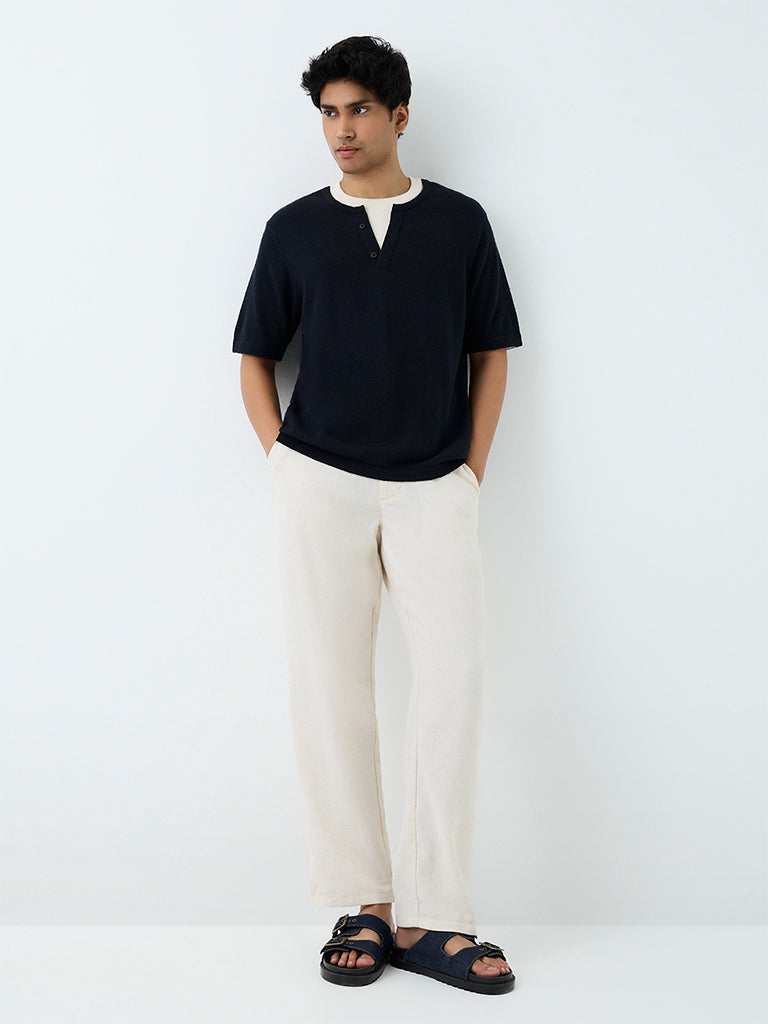ETA Off-White Solid Relaxed-Fit Mid-Rise Cotton-Blend Chinos
