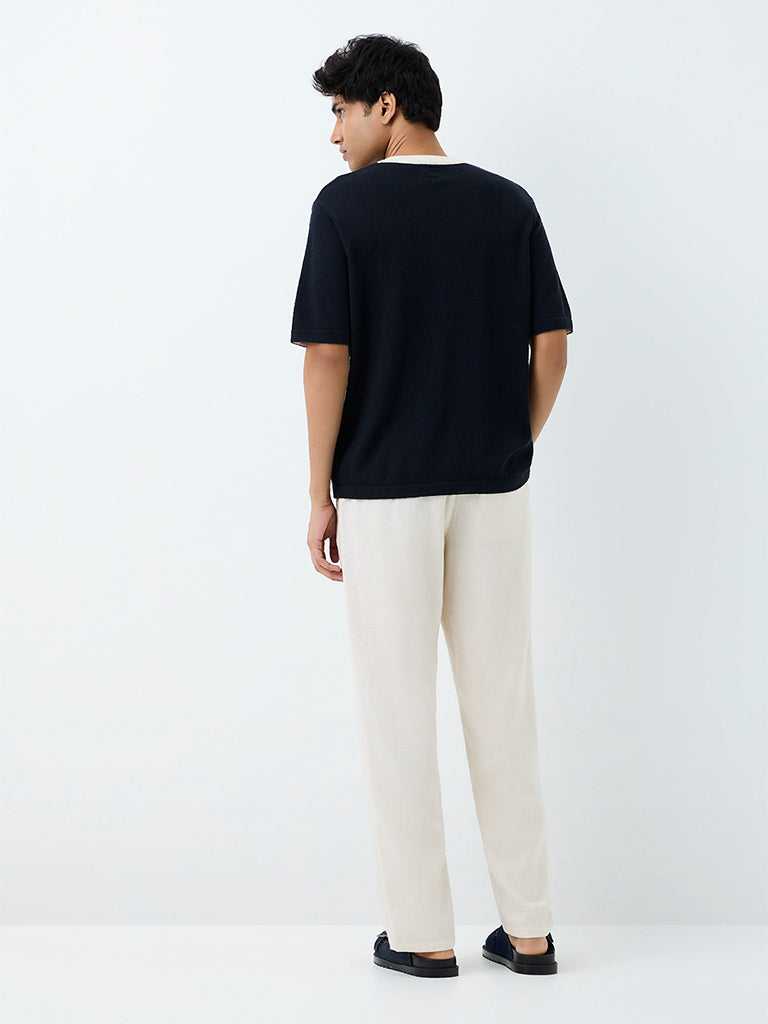 ETA Off-White Solid Relaxed-Fit Mid-Rise Cotton-Blend Chinos