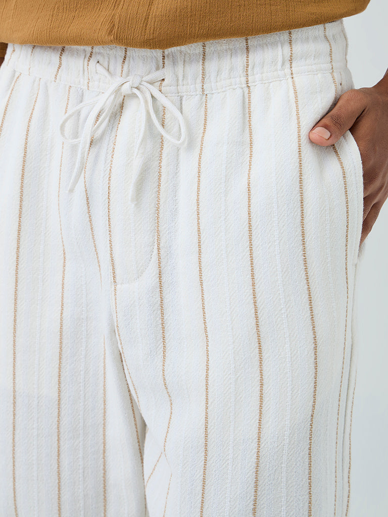 ETA Off-White Striped Relaxed-Fit Cotton Chinos