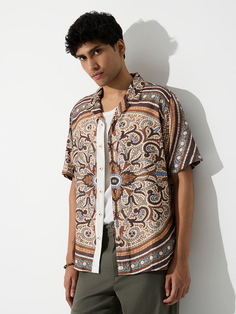 ETA Multicolour Mosaic Printed Relaxed-Fit Cotton-Blend Shirt