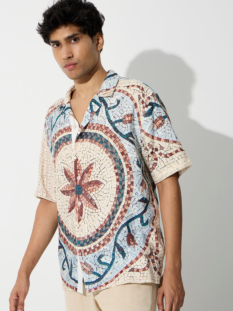 ETA Multicolour Mosaic Design Relaxed-Fit Cotton-Blend Shirt