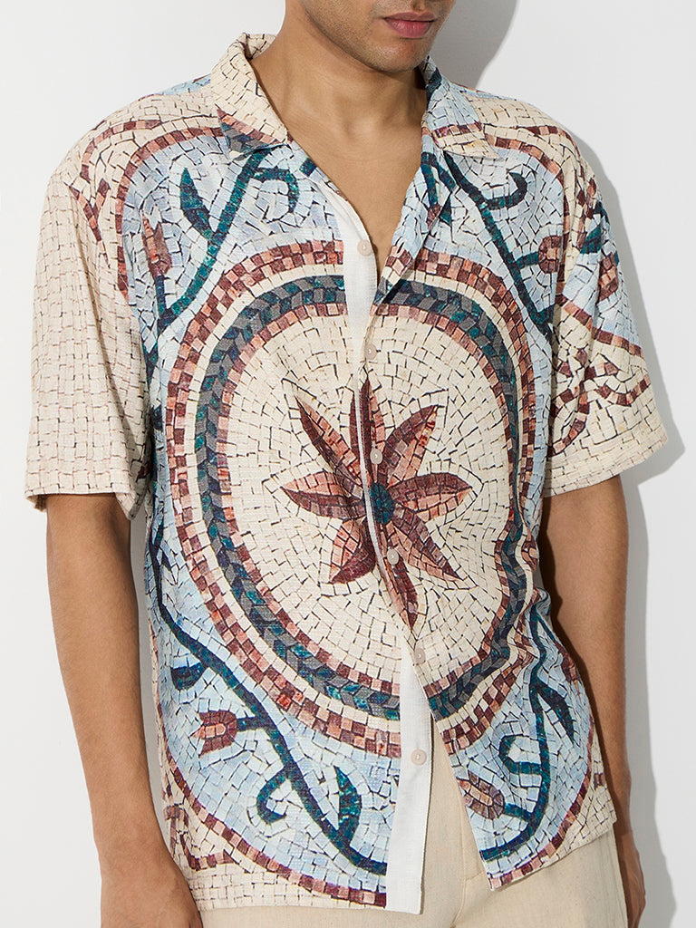 ETA Multicolour Mosaic Design Relaxed-Fit Cotton-Blend Shirt
