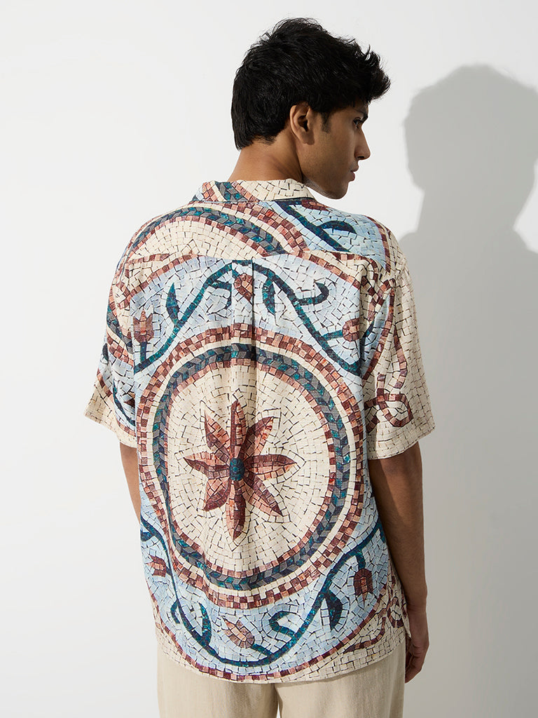 ETA Multicolour Mosaic Design Relaxed-Fit Cotton-Blend Shirt