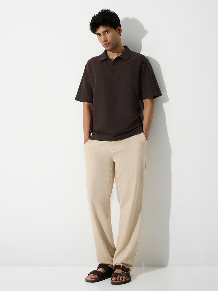 ETA Dark Brown Textured Relaxed-Fit Cotton-Blend T-Shirt