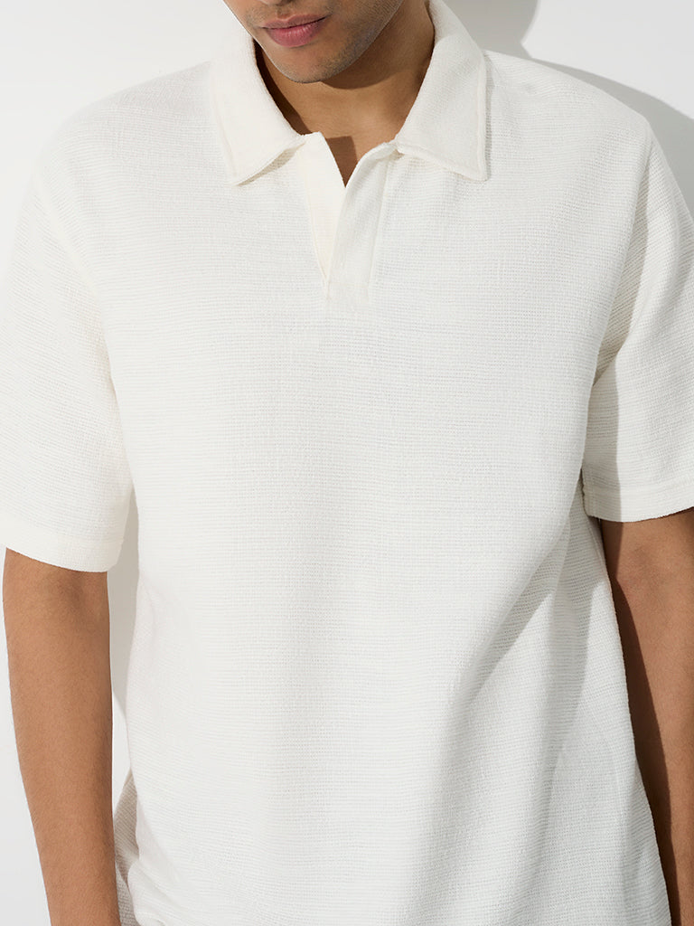 ETA Off-White Textured Relaxed-Fit Cotton-Blend T-Shirt