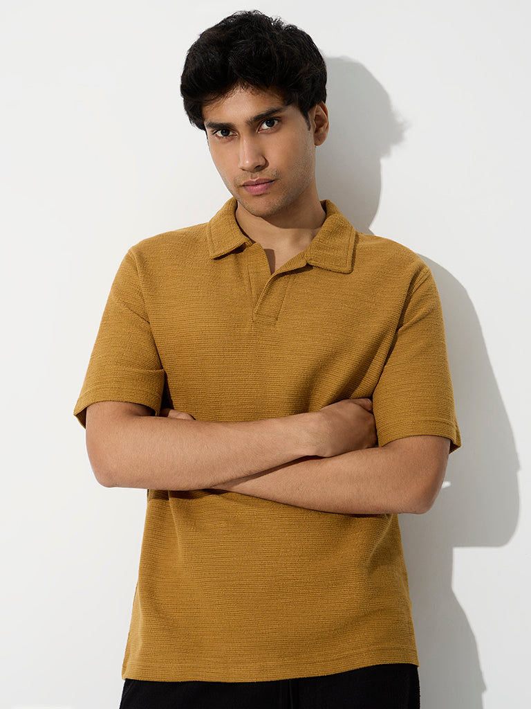 ETA Mustard Textured Relaxed-Fit Cotton-Blend T-Shirt