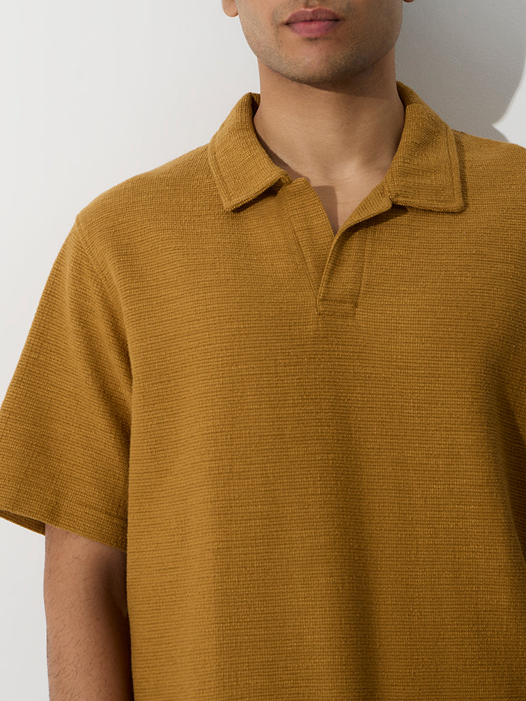 ETA Mustard Textured Relaxed-Fit Cotton-Blend T-Shirt