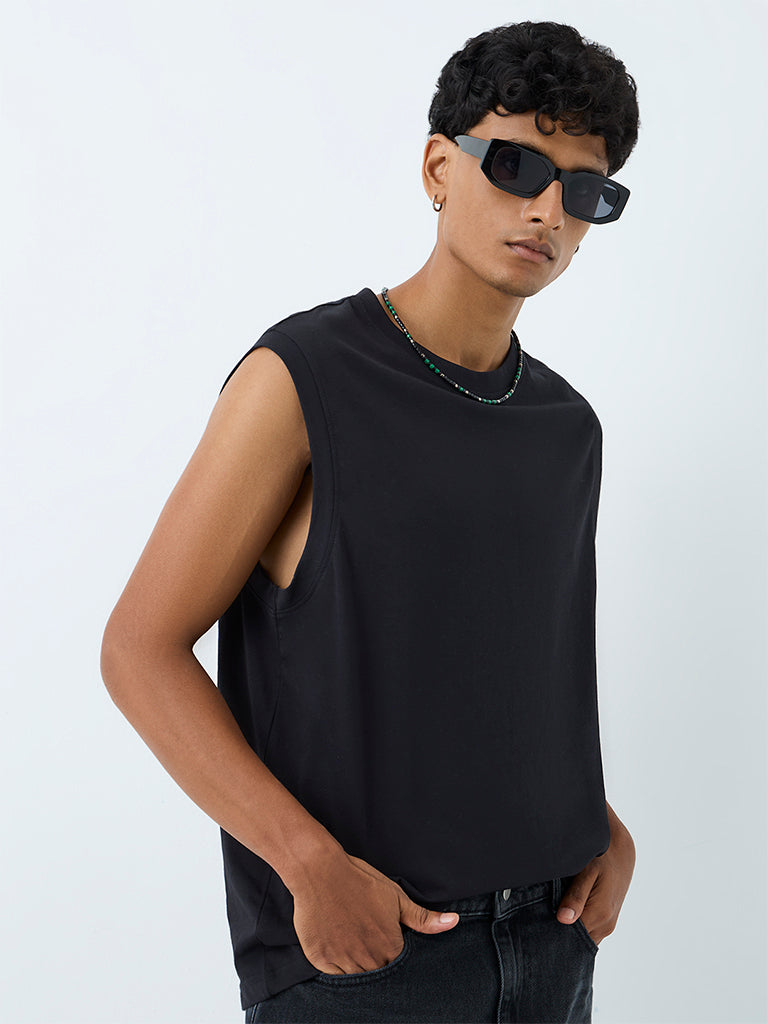 Nuon Black Relaxed-Fit Cotton T-Shirt