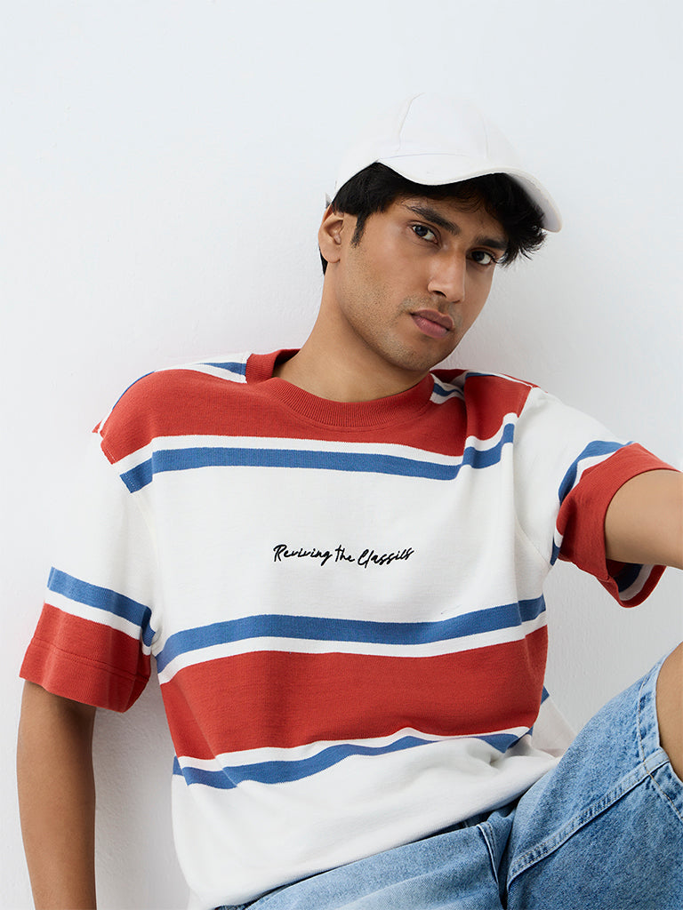 Nuon Multicolor Striped Relaxed-Fit Cotton T-Shirt