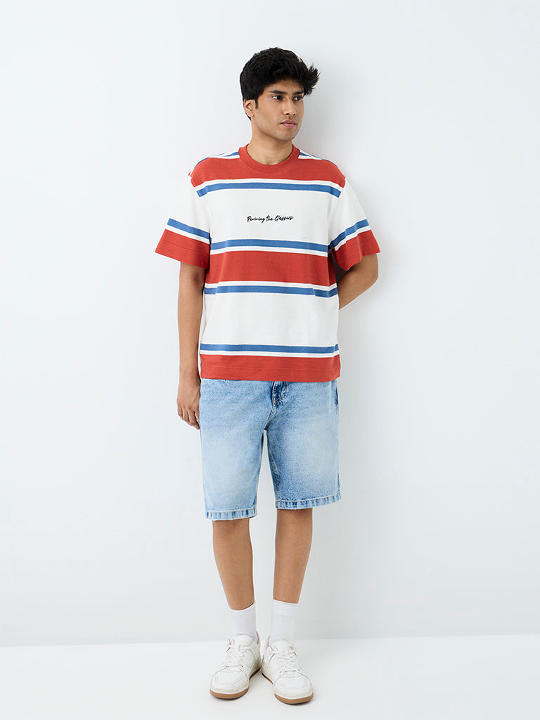Nuon Multicolor Striped Relaxed-Fit Cotton T-Shirt
