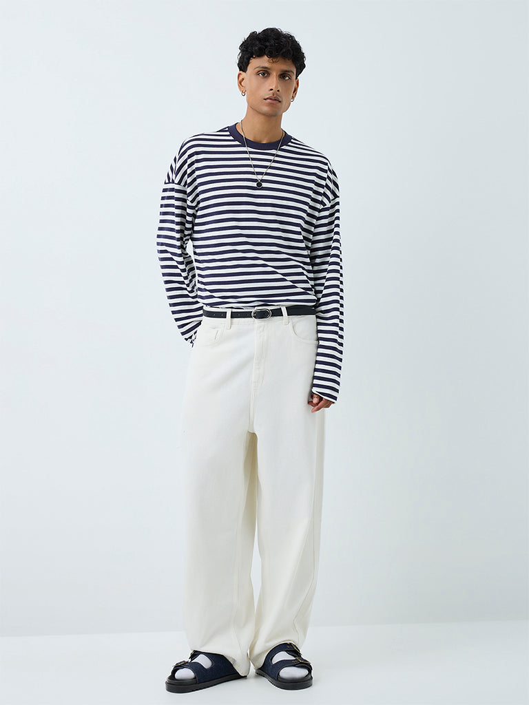 Nuon Navy Striped Oversized-Fit Cotton T-Shirt