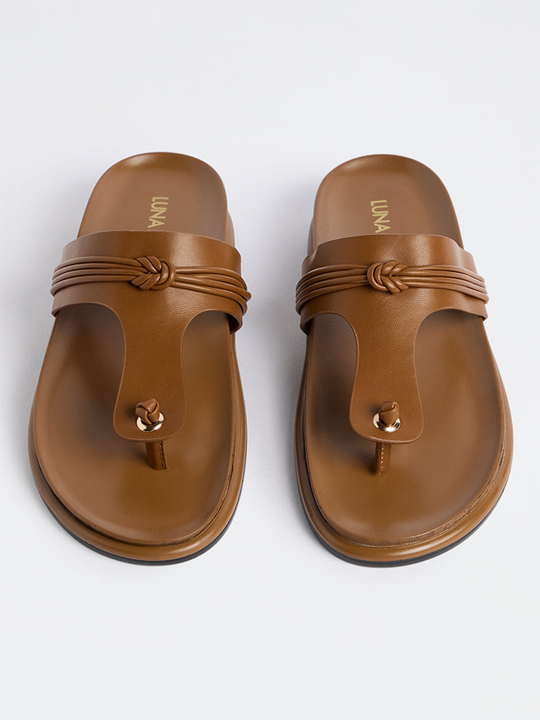 LUNA BLU Tan Thong-Strap Comfort Sandals