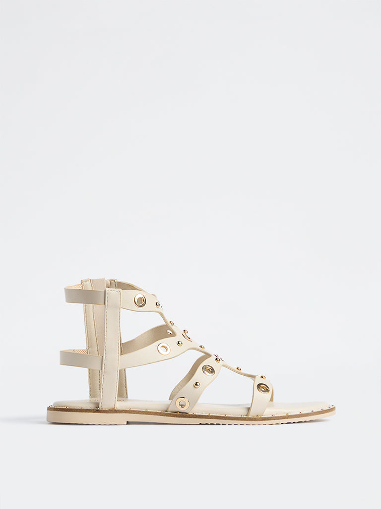 LUNA BLU Ivory Multi-Strap Eyelet Gladiator Sandals