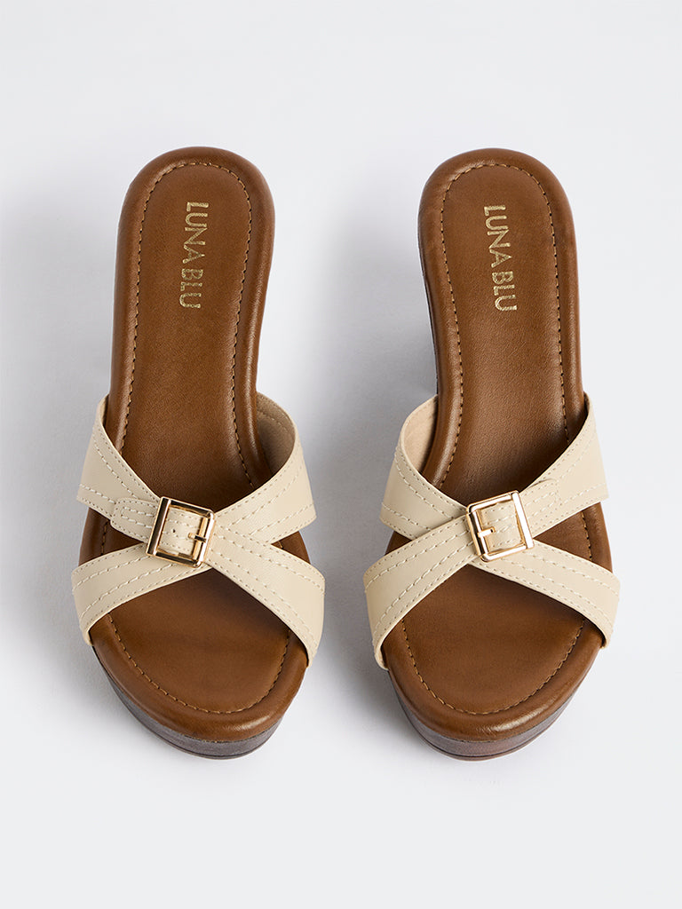 LUNA BLU Ivory Criss-Cross Strap Heel Sandals