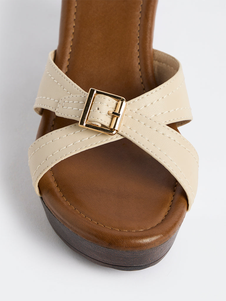 LUNA BLU Ivory Criss-Cross Strap Heel Sandals
