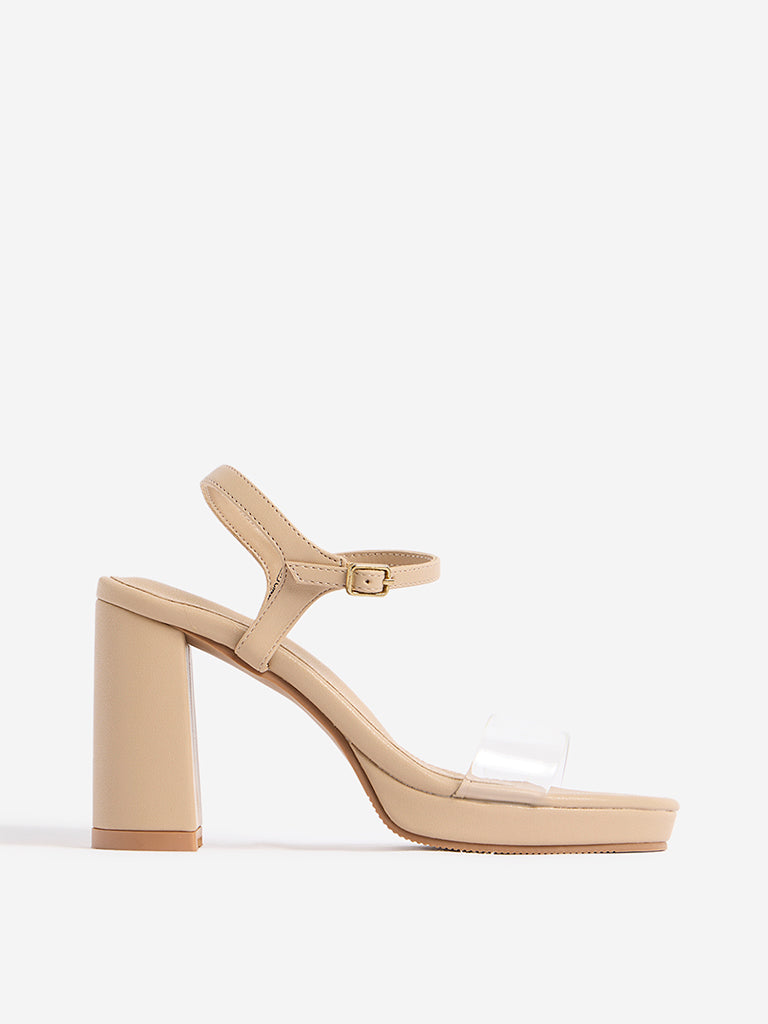 LUNA BLU Beige Block Heel Sandals