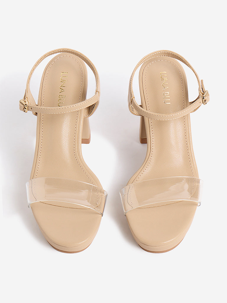 LUNA BLU Beige Block Heel Sandals