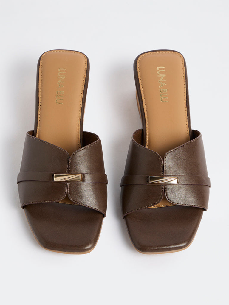 LUNA BLU Dark Brown Wedge Heel Sandals