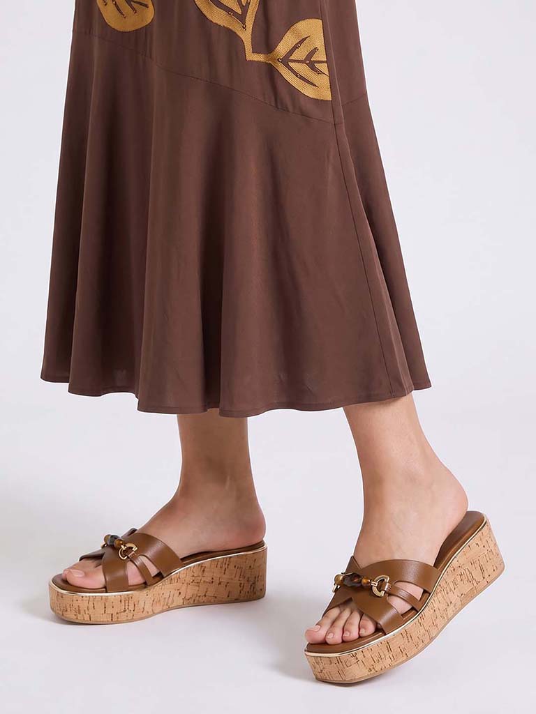 LUNA BLU Brown Wedge Heel Sandals