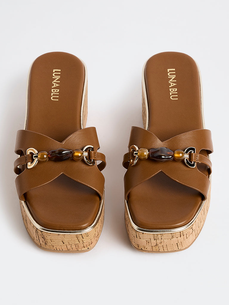LUNA BLU Brown Wedge Heel Sandals