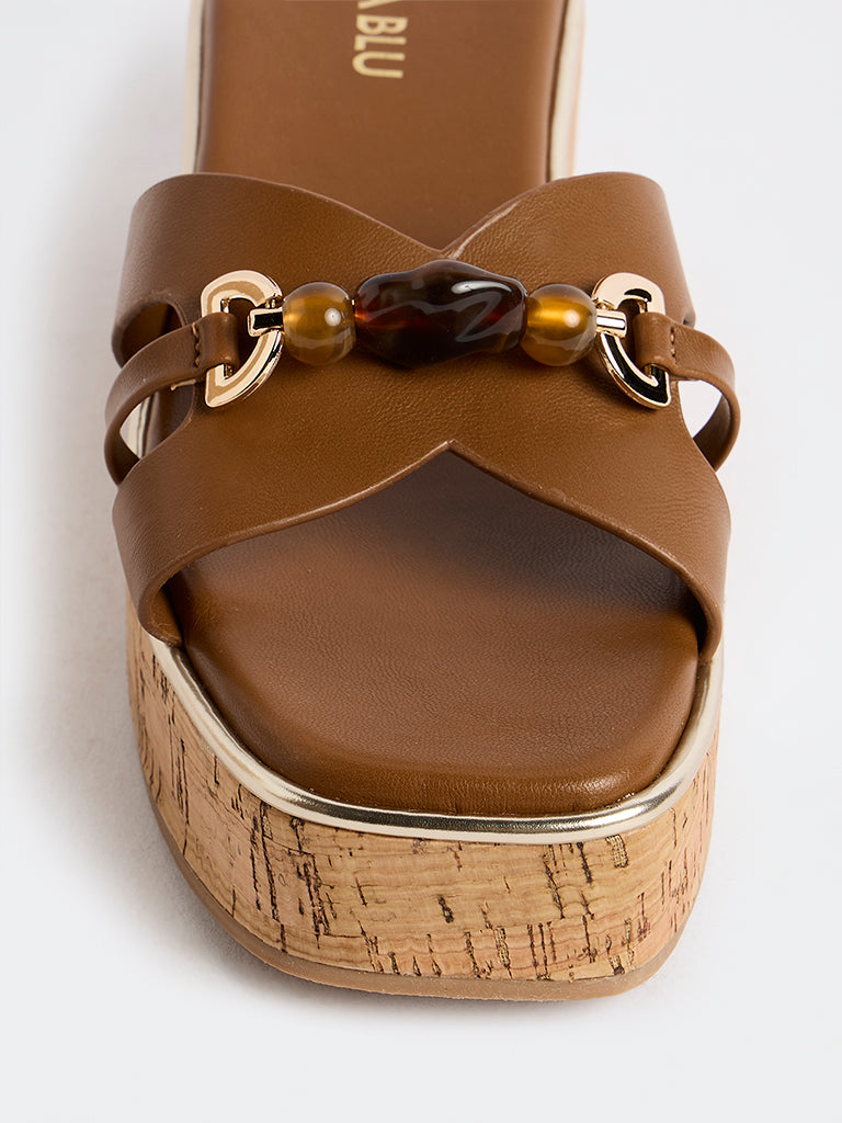 LUNA BLU Brown Wedge Heel Sandals