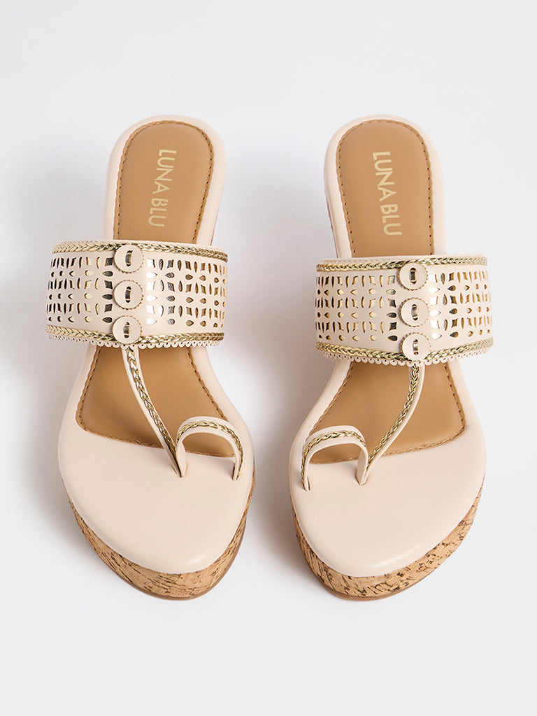 LUNA BLU Ivory Wedge Heel Sandals