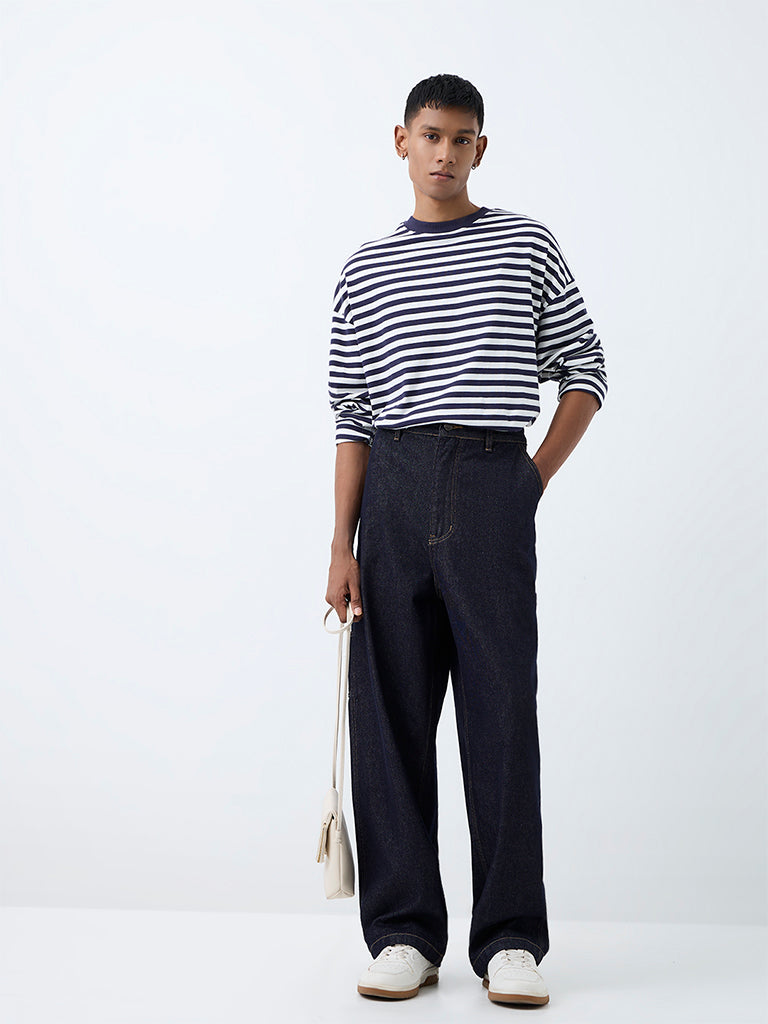 Nuon Dark Blue Skater-Fit Mid-Rise Carpenter Jeans