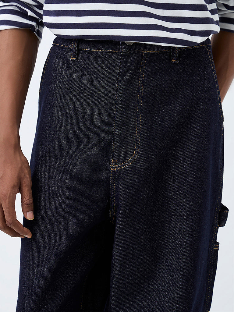 Nuon Dark Blue Skater-Fit Mid-Rise Carpenter Jeans