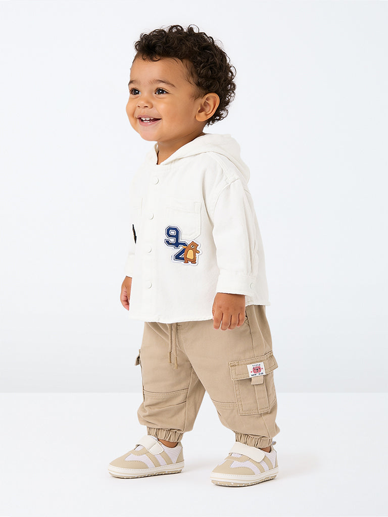 HOP Baby Boys Taupe Solid Mid-Rise Cotton-Blend Joggers