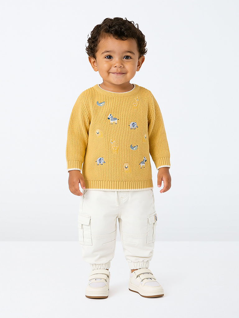 HOP Baby Boys White Solid Mid-Rise Cotton-Blend Joggers
