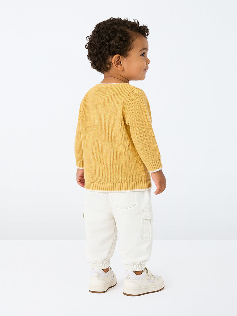 HOP Baby Boys White Solid Mid-Rise Cotton-Blend Joggers