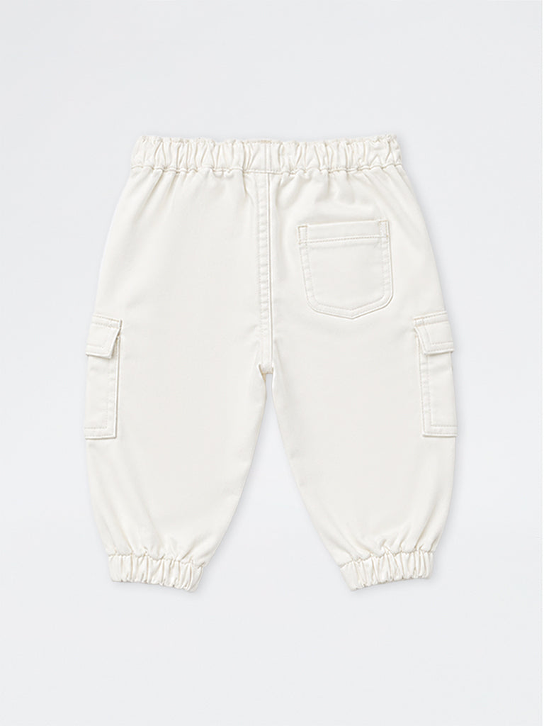 HOP Baby Boys White Solid Mid-Rise Cotton-Blend Joggers