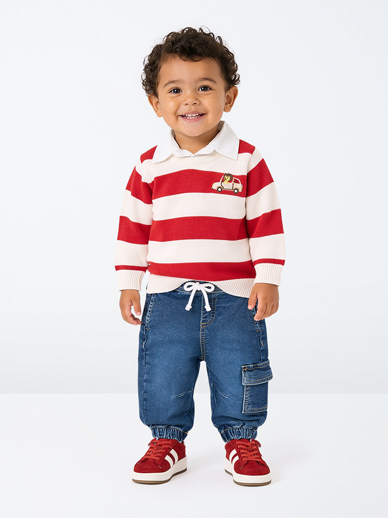 HOP Baby Boys Blue Mid-Rise Cotton-Blend Jogger-Style Jeans