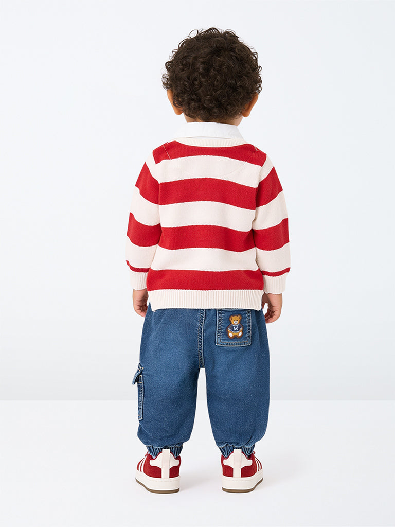 HOP Baby Boys Blue Mid-Rise Cotton-Blend Jogger-Style Jeans