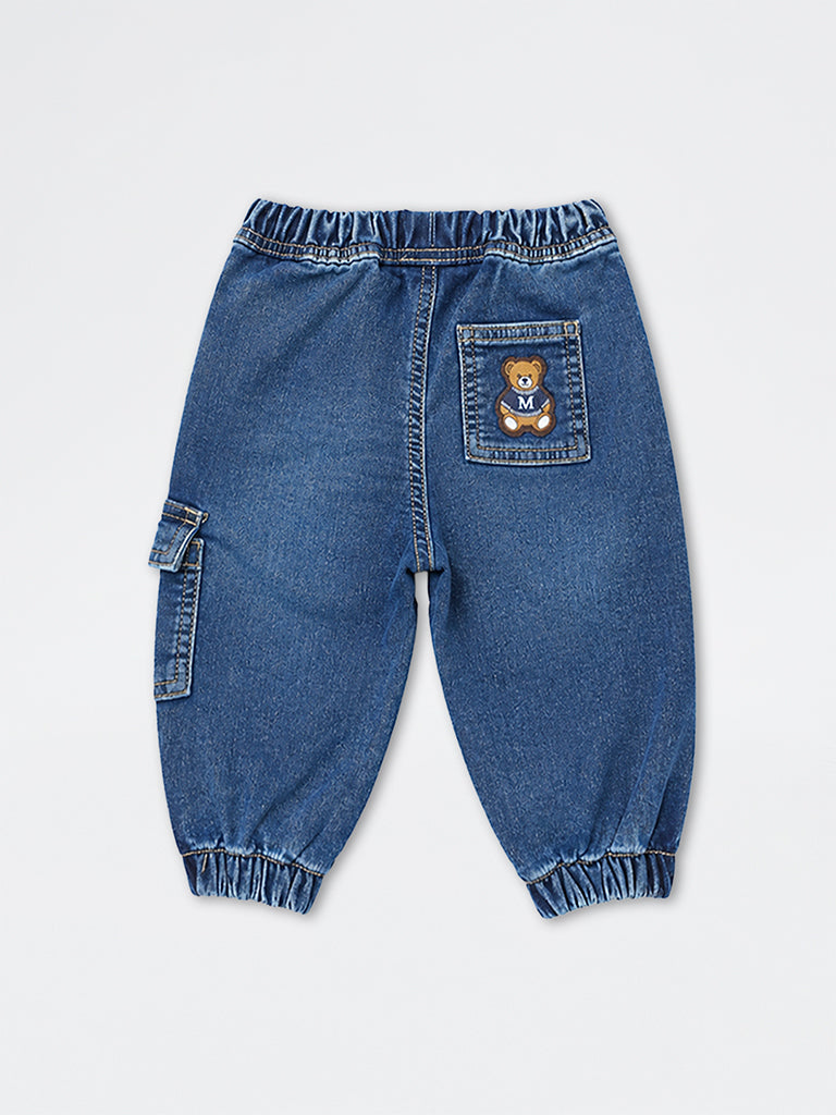 HOP Baby Boys Blue Mid-Rise Cotton-Blend Jogger-Style Jeans