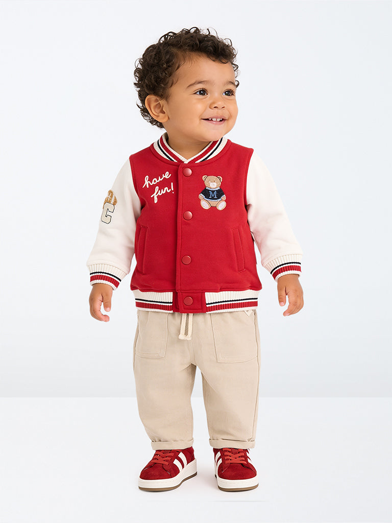 HOP Baby Boys Light Beige Mid-Rise Cotton-Blend Pants