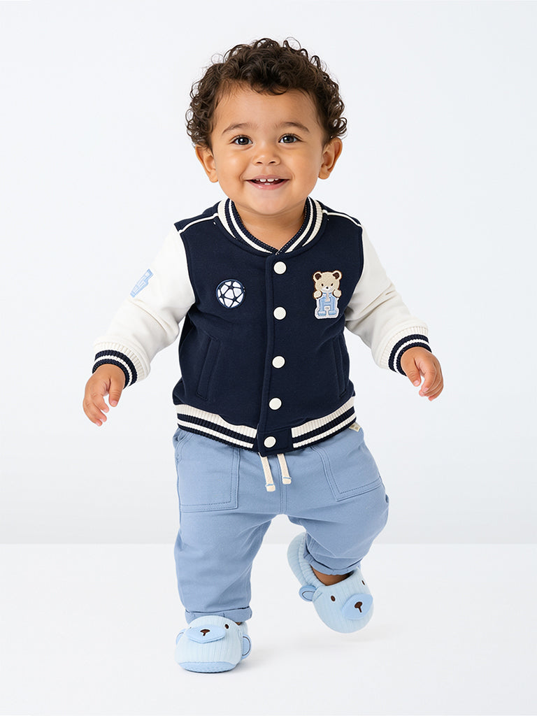 HOP Baby Boys Light Blue Mid-Rise Cotton-Blend Pants
