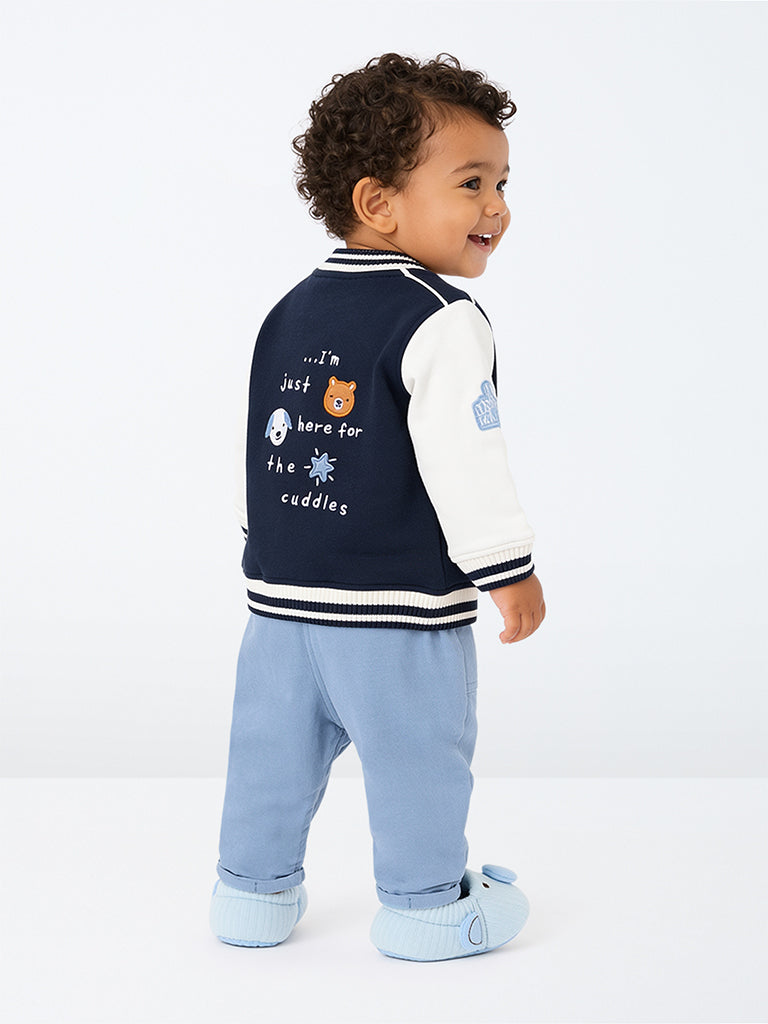 HOP Baby Boys Light Blue Mid-Rise Cotton-Blend Pants