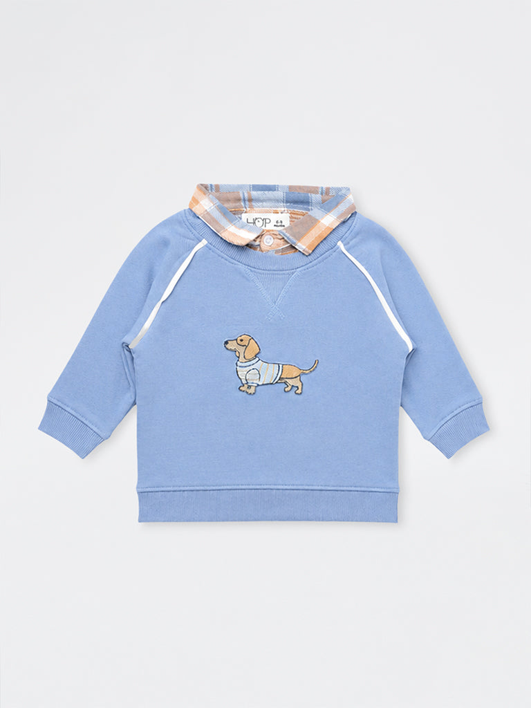 HOP Baby Boys Blue Dog Embroidered Cotton-Blend Sweatshirt