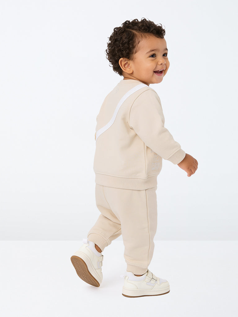 HOP Baby Boy Beige Teddy Detail Sweatshirt and Joggers Set