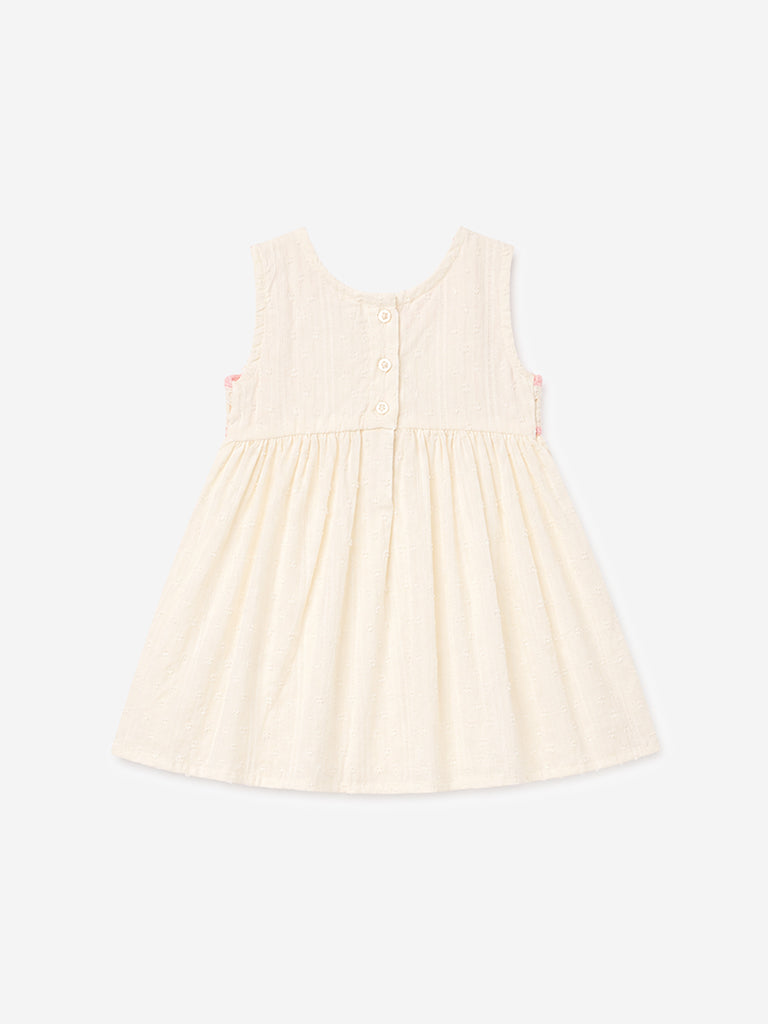HOP Baby Girl Off-White Crochet Detailed Cotton A-Line Dress