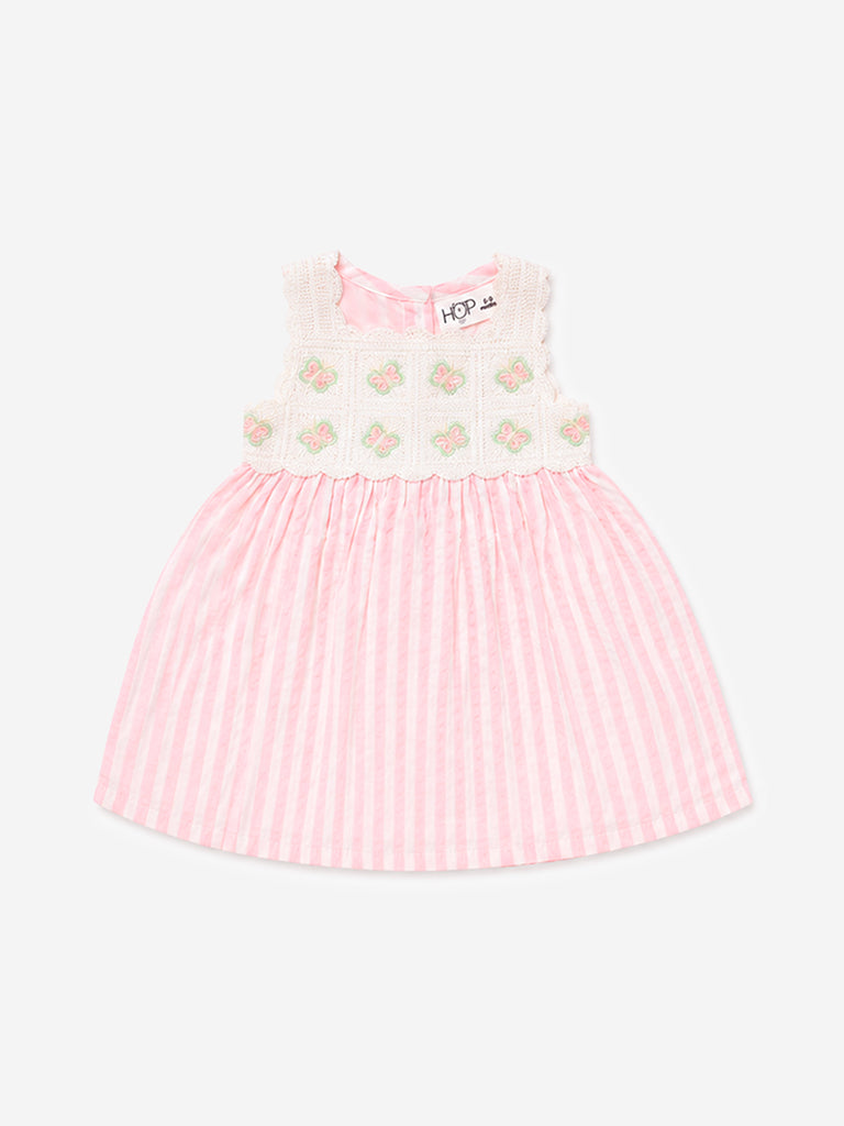 HOP Baby Girl Pink Seersucker Striped Cotton A-Line Dress