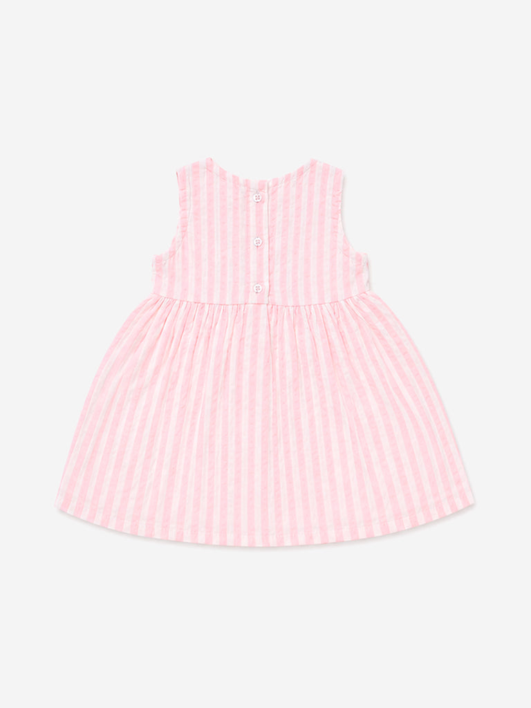 HOP Baby Girl Pink Seersucker Striped Cotton A-Line Dress