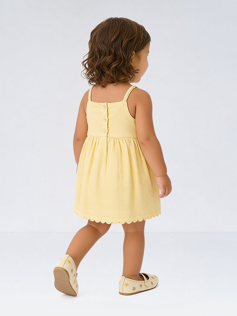 HOP Baby Girl Yellow Crochet Embroidered Cotton A-Line Dress
