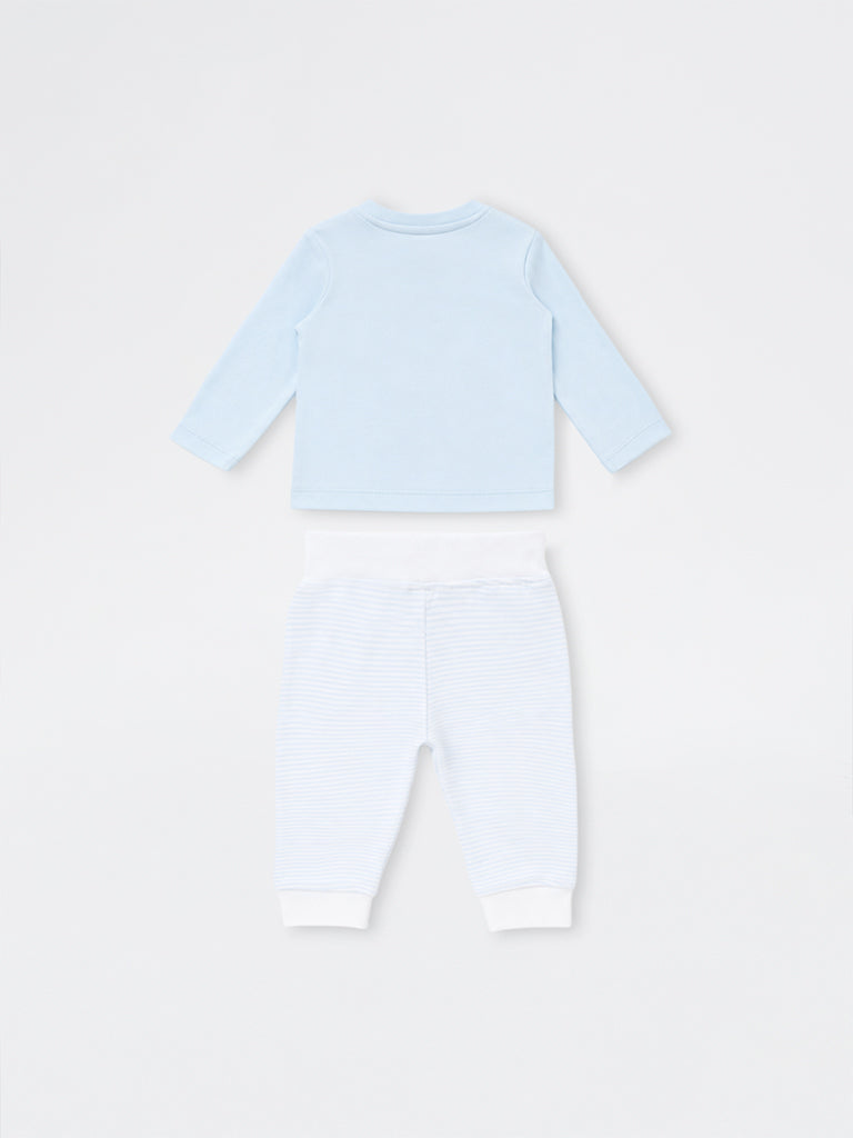 HOP Baby Boys Light Blue Lion Design Cotton T-Shirt and Pants Set