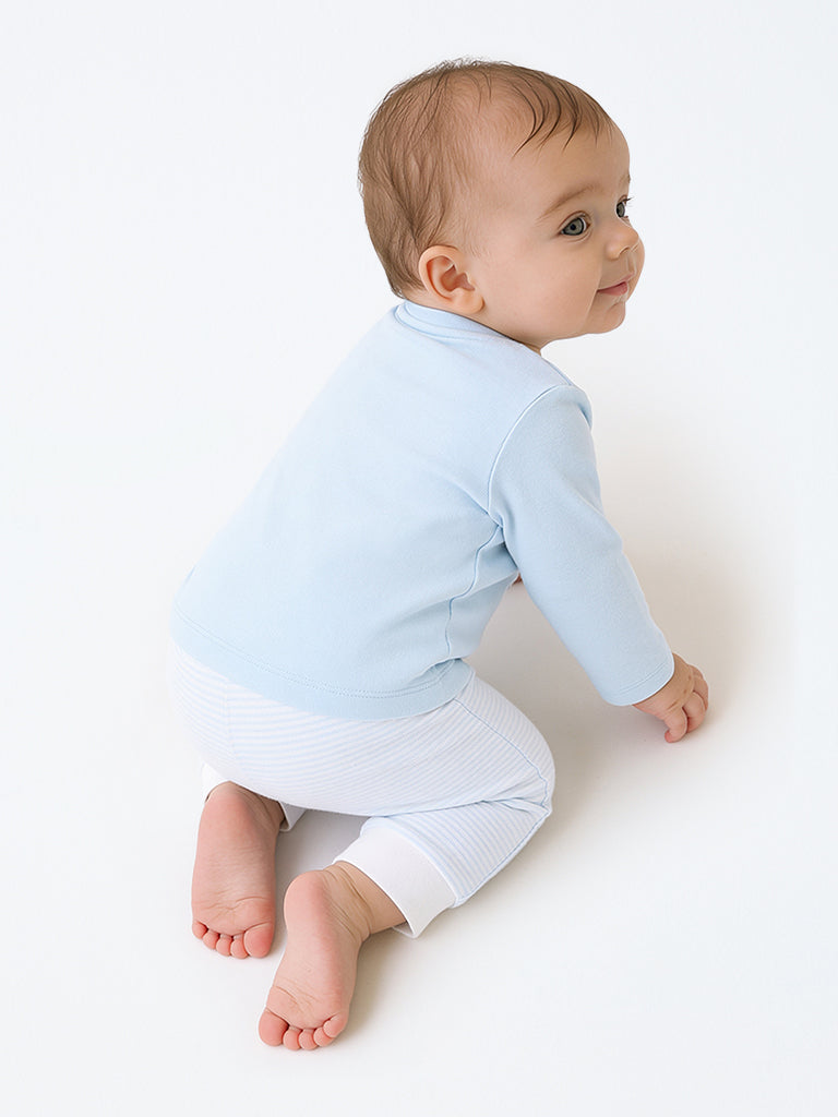 HOP Baby Boys Light Blue Lion Design Cotton T-Shirt and Pants Set