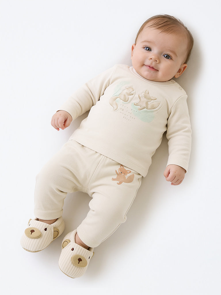 HOP Baby Boys Light Beige Animal Printed Cotton T-Shirts - Pack of 3